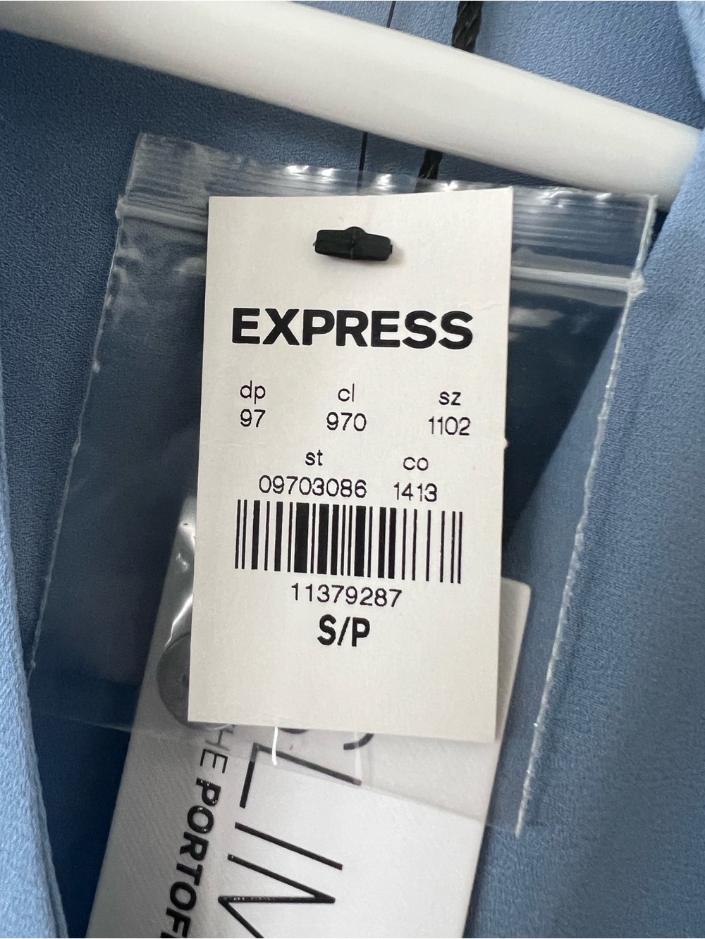 Express Light Blue Ruffle-Trim Button Front Blouse - Picture 5 of 6